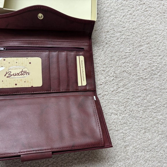 Buxton Organizer Clutch Wallet Purse Leather Burgundy w/ Box 7.25” Across New - Picture 7 of 12